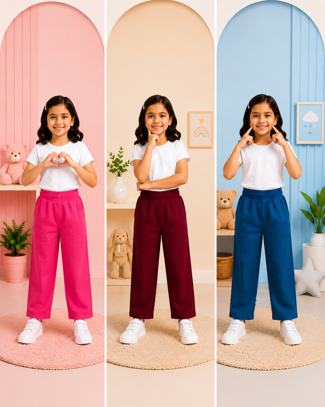 Girls Plain Trousers-Any Color (Pack of 3)