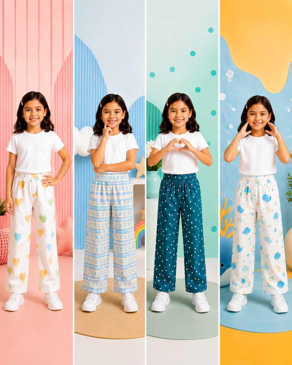 Girls Printed Trousers-Any Color (Pack of 4)