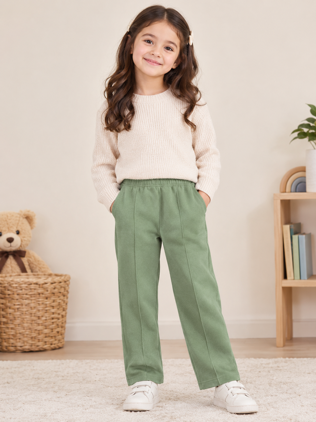 Olive Green - Premium Fleece Winter Trousers for both boys and girls