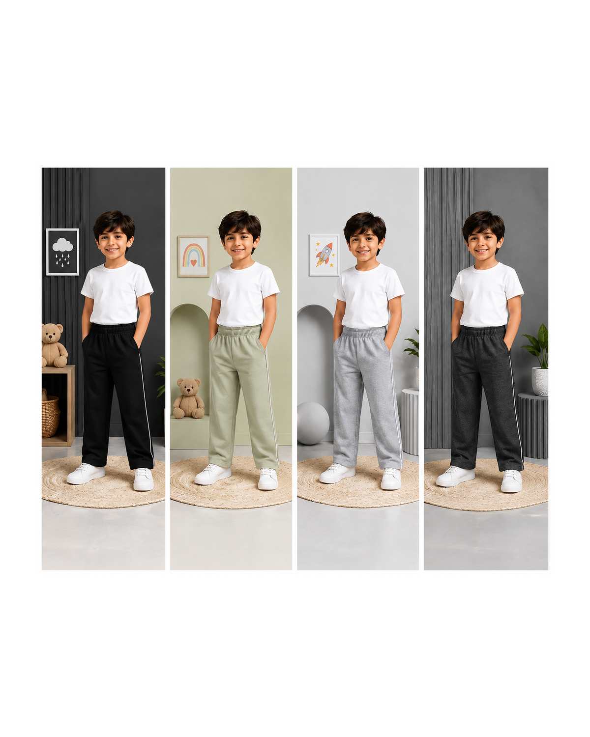Boys Cotton Trousers-Any Color (Pack of 4)