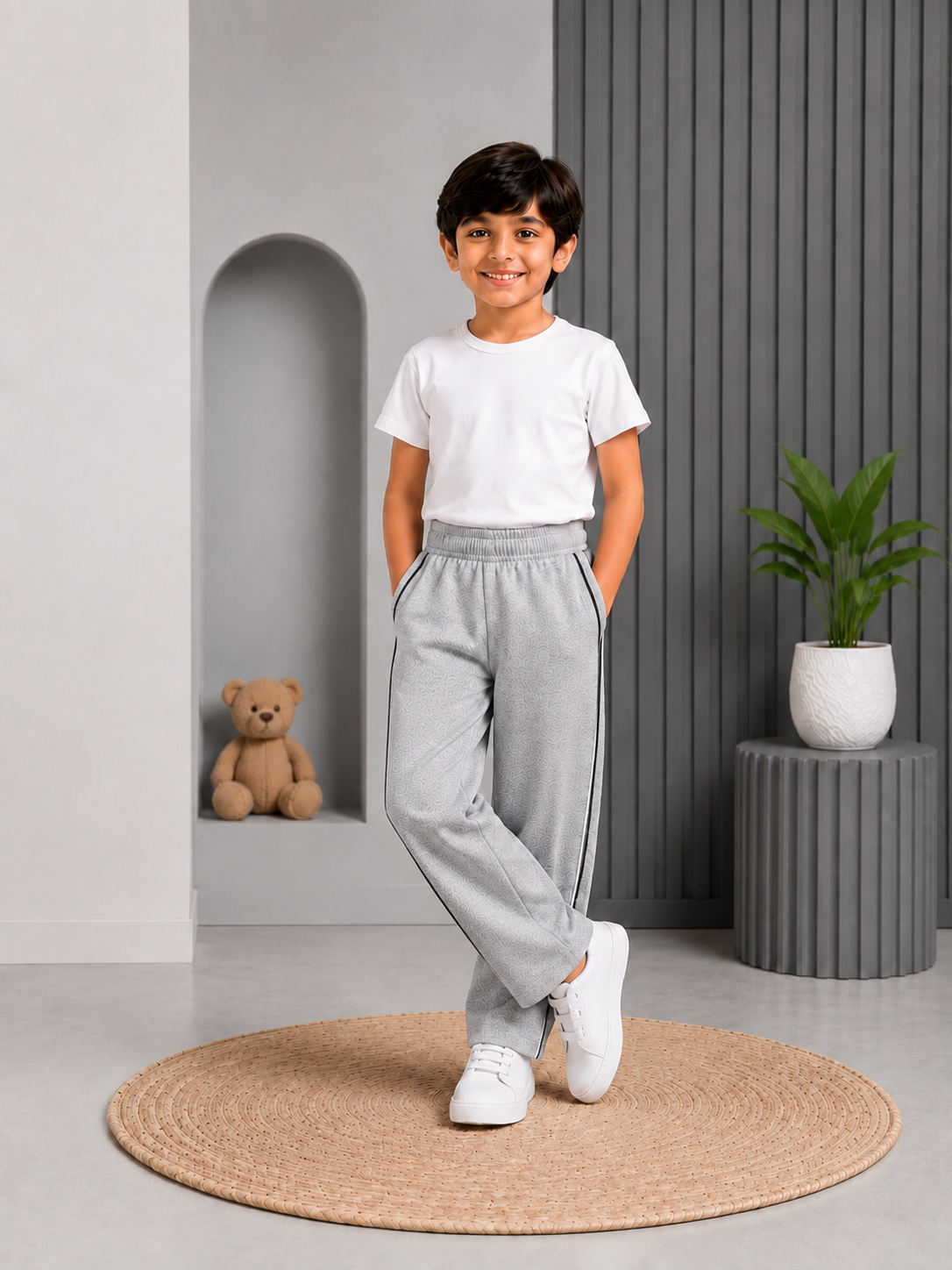 Boys Cotton Trousers-Grey