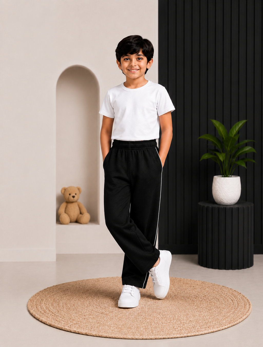 Kids Black Cotton Track Pants | Comfortable Everyday Trousers