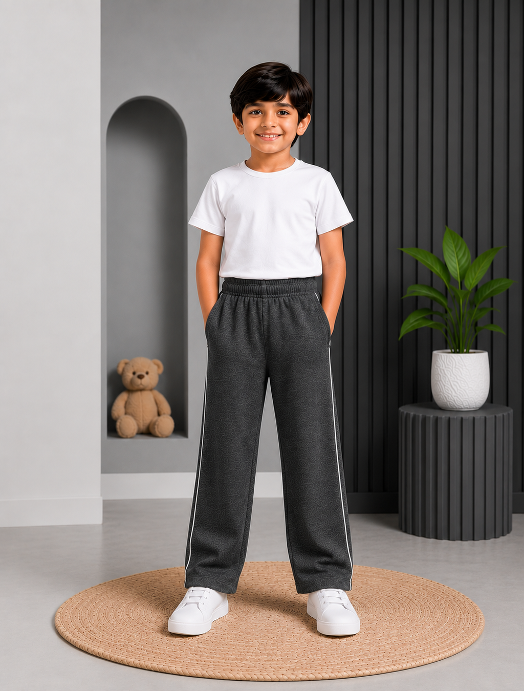 Kids Charcoal Grey Cotton Track Pants | Comfortable Everyday Trousers