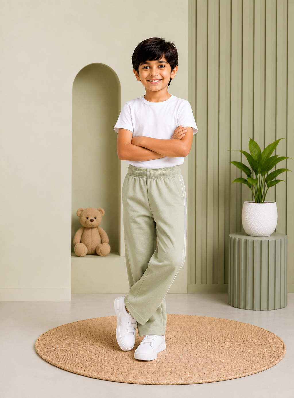 Kids Light Apple Green Cotton Track Pants | Comfortable Everyday Trousers