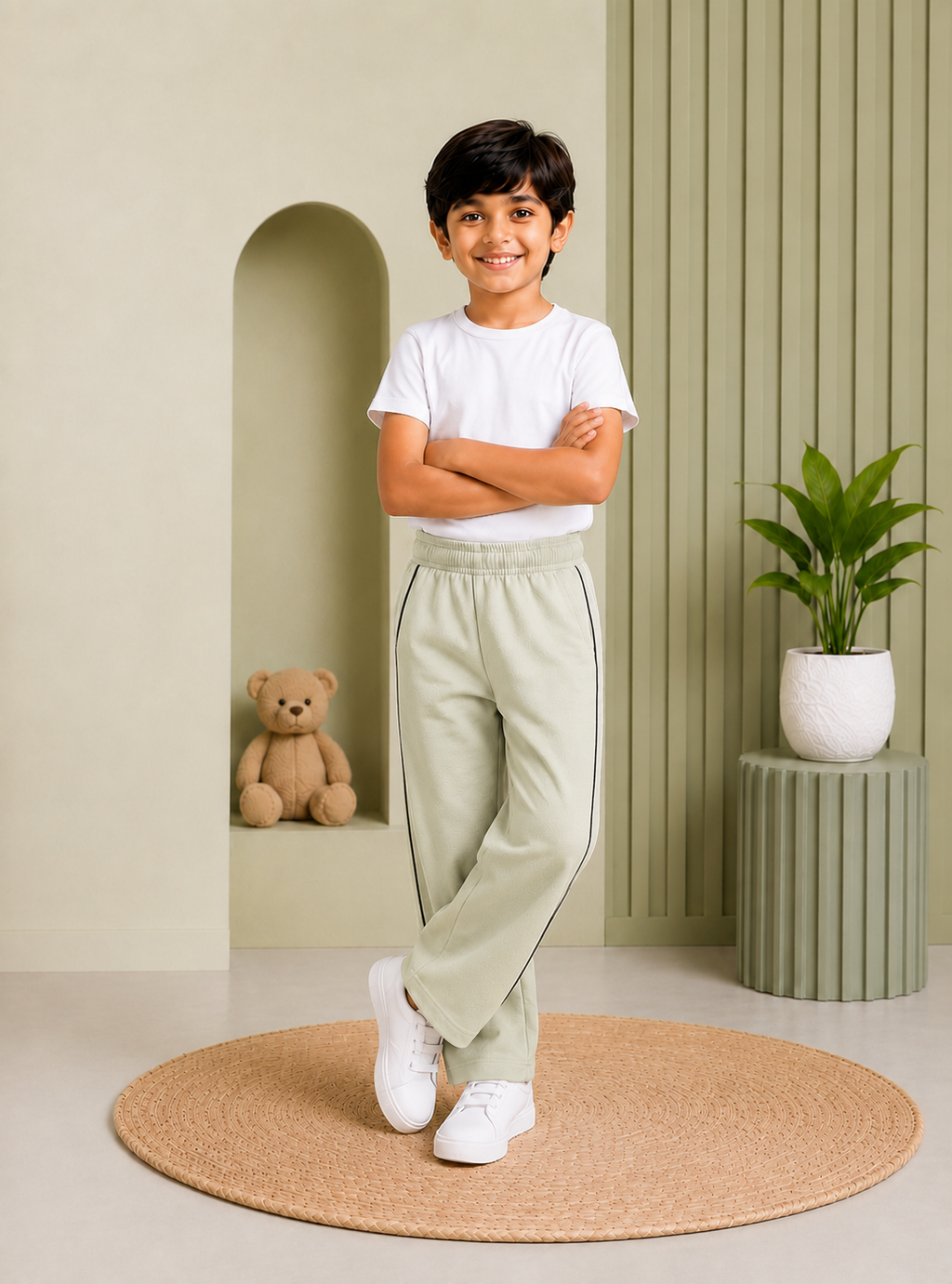 Boys Cotton Trousers-Light Apple Green
