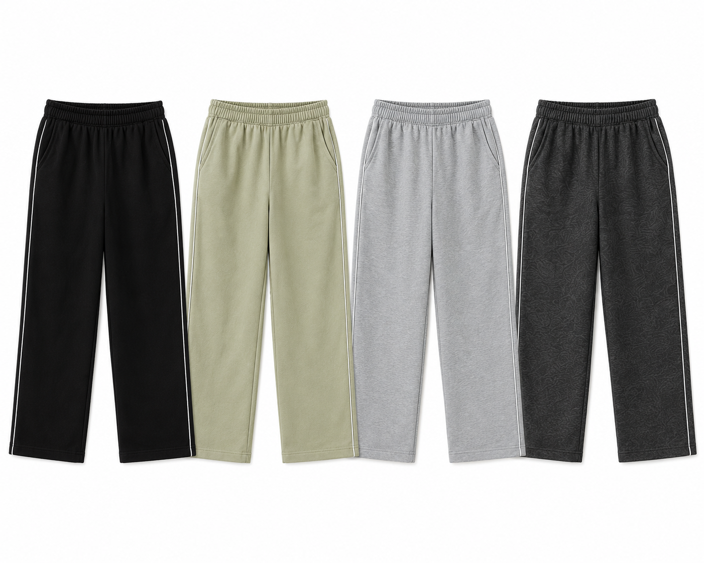 Boys Cotton Track Pants Pack of 4 – Soft Elastic Waist Casual Trousers (Black, Olive, Grey & Charcoal)