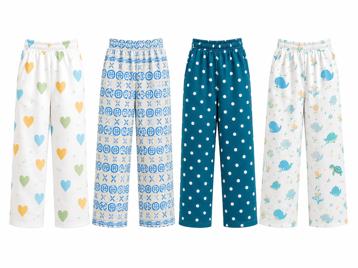 Girls Printed Cotton Trousers – Soft Elastic Waist Casual Pants (Pack of 4 Designs)