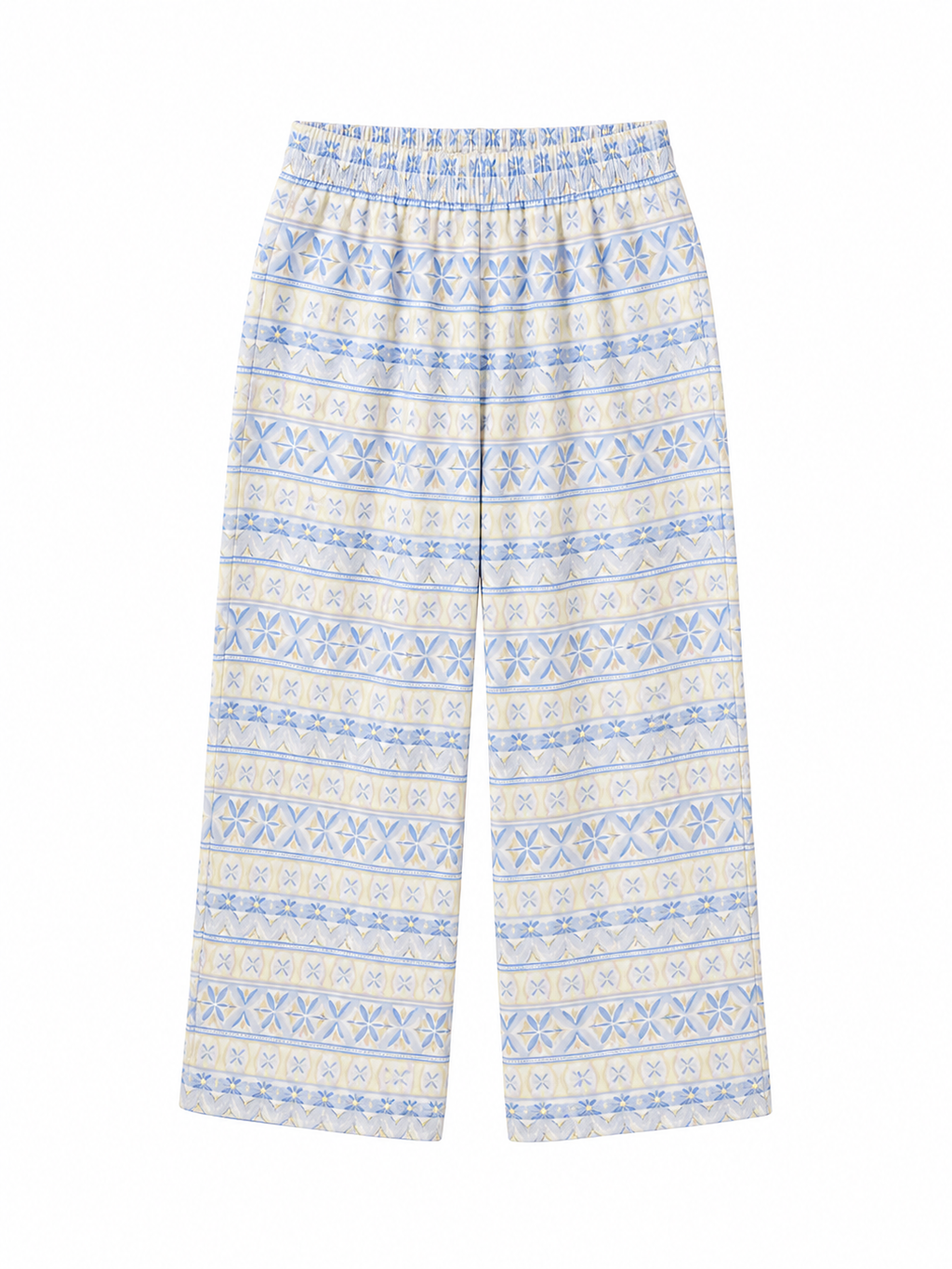 Girls Blue Geometric Print Wide Leg Trousers