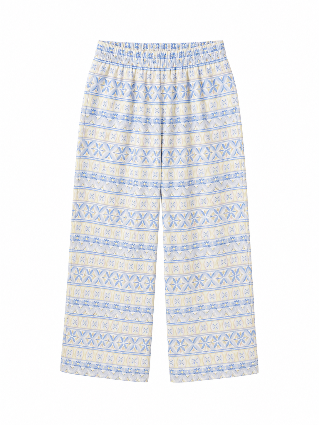 Girls Blue Geometric Print Wide Leg Trousers