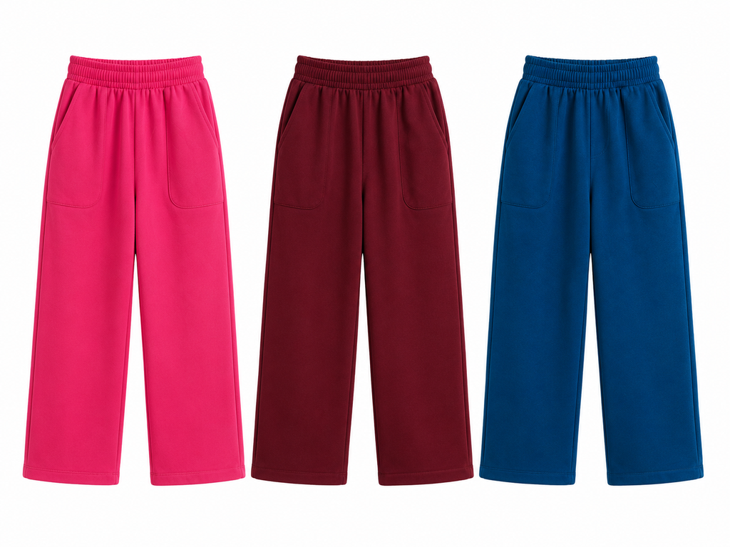 Girls Wide Leg Pocket Trousers – Soft Cotton Casual Pants (Pack of 3 Colors)