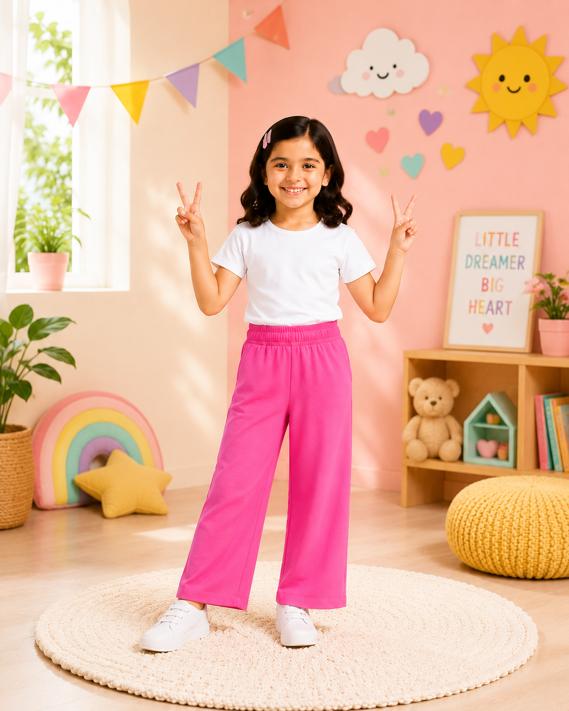 Girls Hot Pink Cotton Palazzo Pants | Comfortable Everyday Trousers