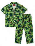 Boys Green Digital Camouflage Cotton Night Suit – Half Sleeve Button-Down Pajama Set