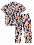 Boys Multicolor Geometric Cotton Night Suit – Half Sleeve Button-Down Pajama Set