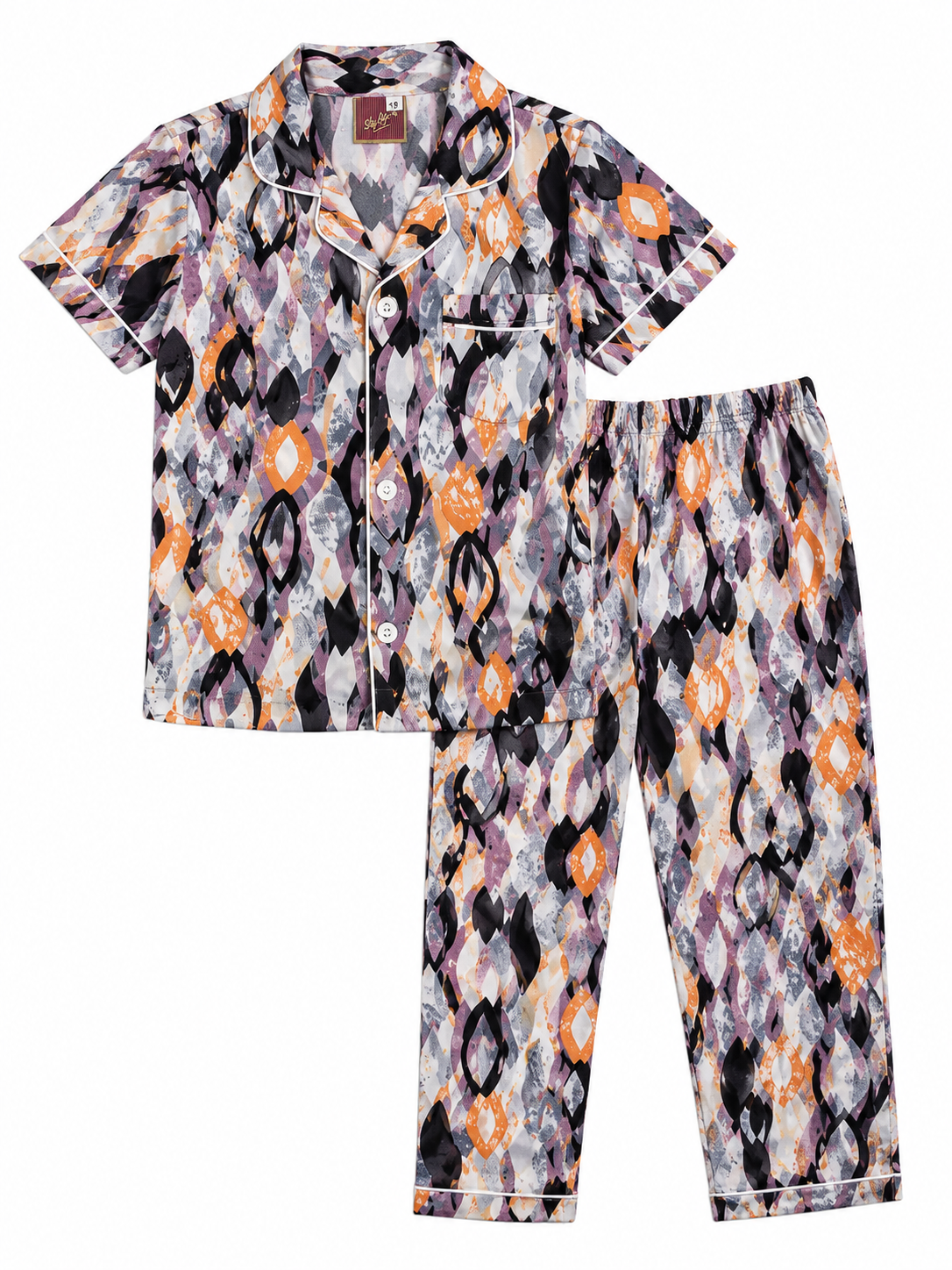 Boys Multicolor Geometric Cotton Night Suit – Half Sleeve Button-Down Pajama Set